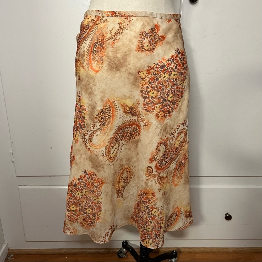 East India Company Orange Tan Paisley Floral Fairy Midi Skirt Vintage 90s/Y2K